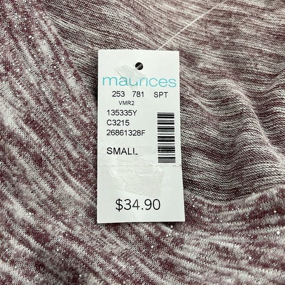 Maurices NWT Maroon Metallic Sparkle Long Flutter Sleeve Top Size Small - Picture 9 of 11
